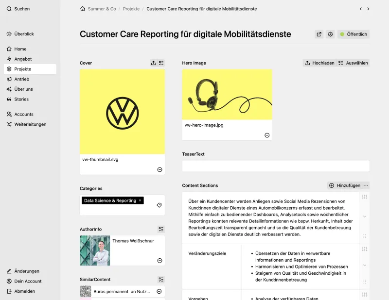 Backend screenshot of summer.co