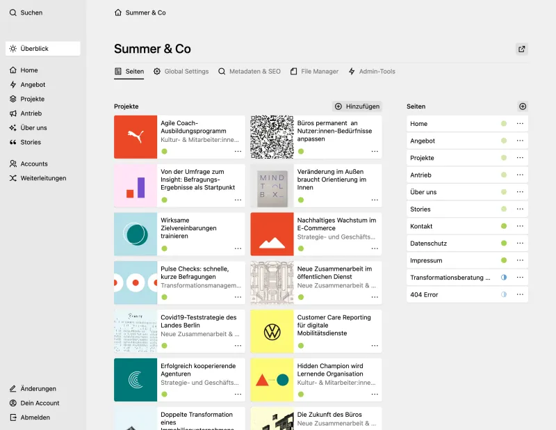 Backend screenshot of summer.co