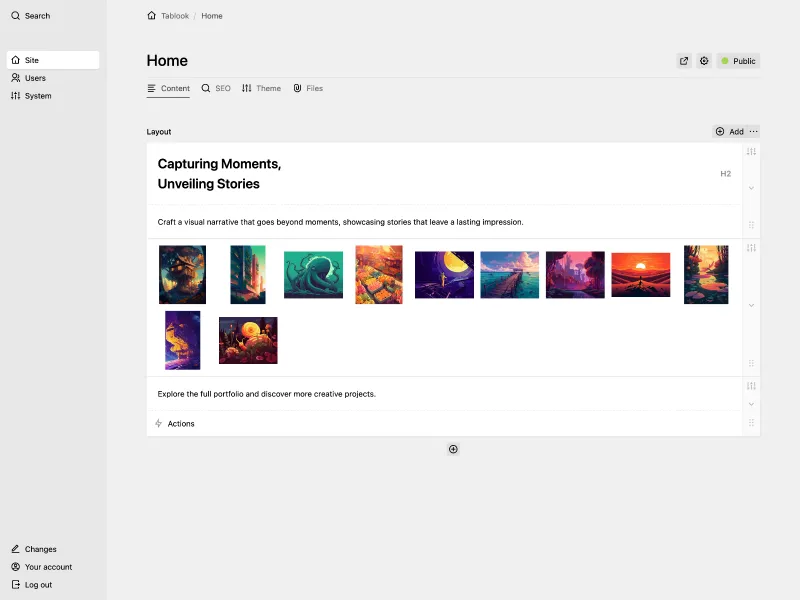 Backend screenshot of demo2.tablo.me