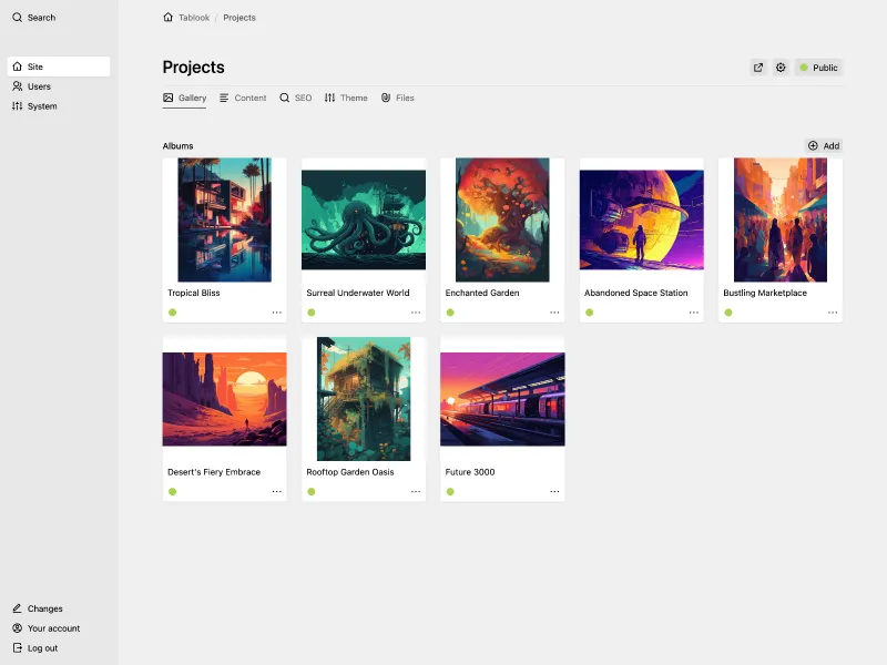 Backend screenshot of demo2.tablo.me