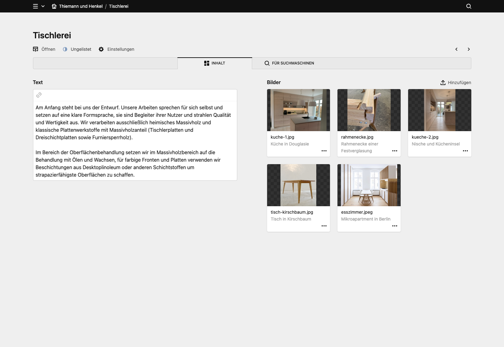 Backend screenshot of thiemannundhenkel.de