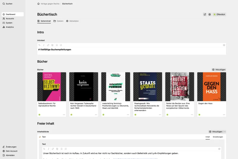 Backend screenshot of verlagegegenrechts.de