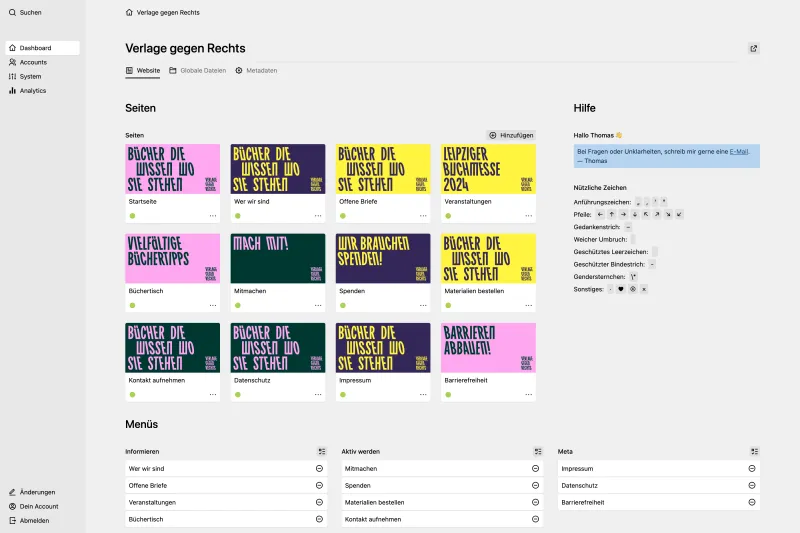 Backend screenshot of verlagegegenrechts.de