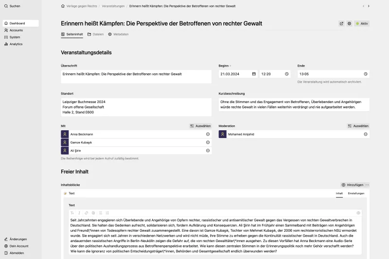Backend screenshot of verlagegegenrechts.de