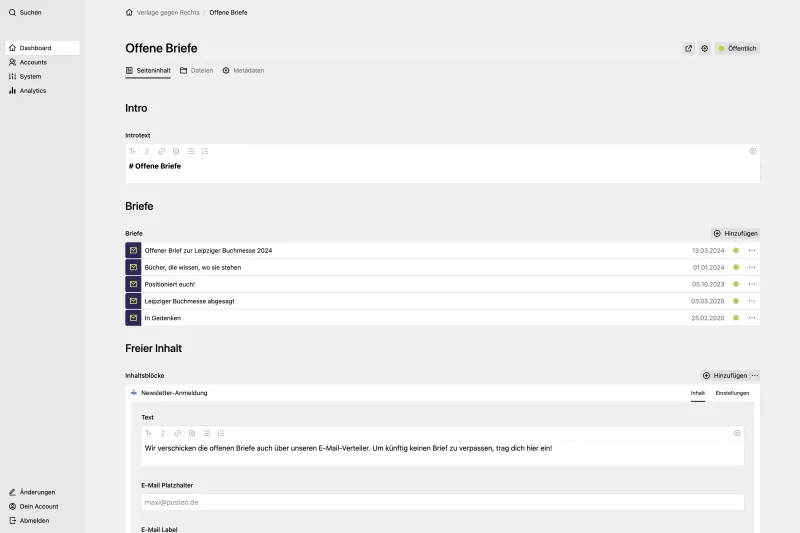Backend screenshot of verlagegegenrechts.de