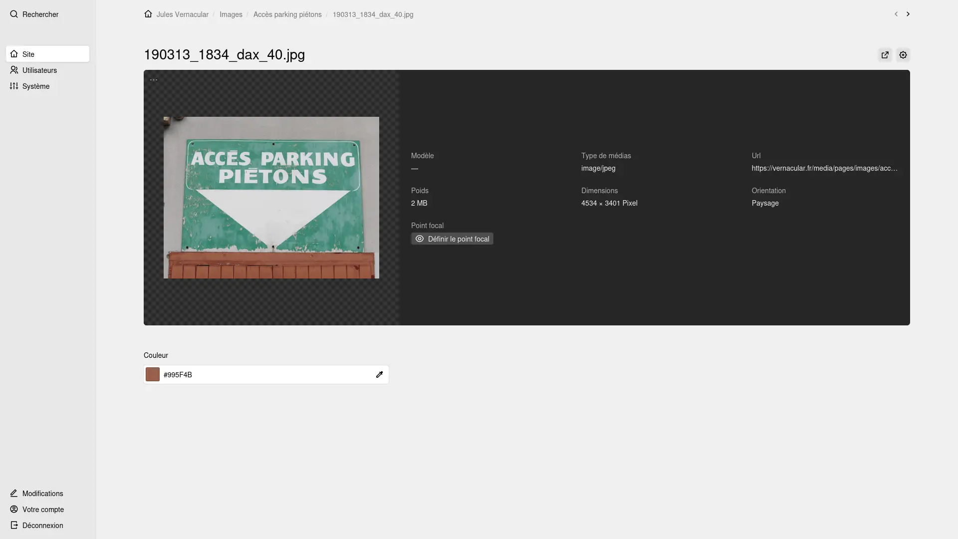 Kirby Panel file view showing an image preview with a colour field.