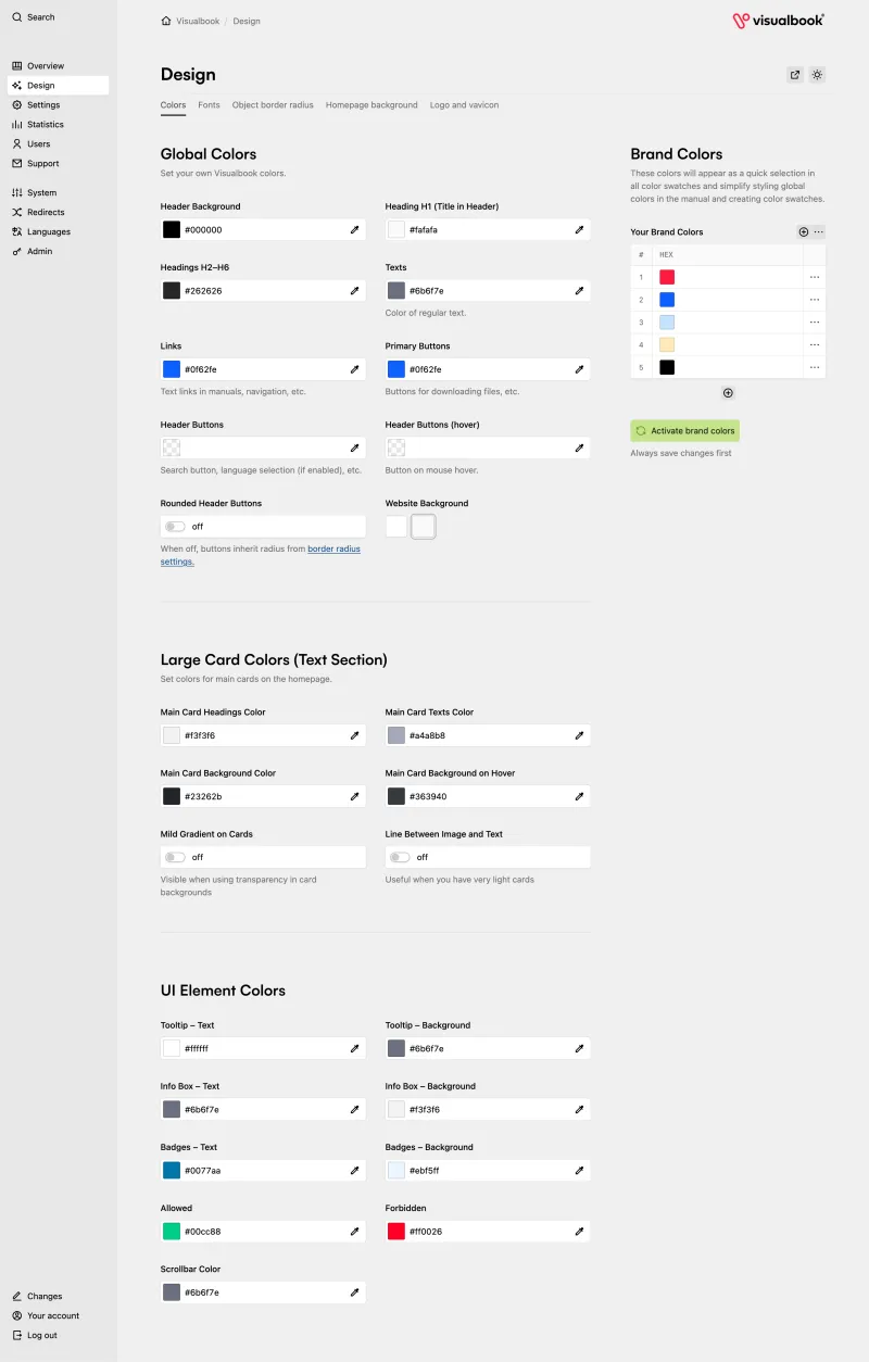 Backend screenshot of demo.visualbook.pro
