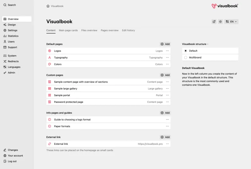 Backend screenshot of demo.visualbook.pro