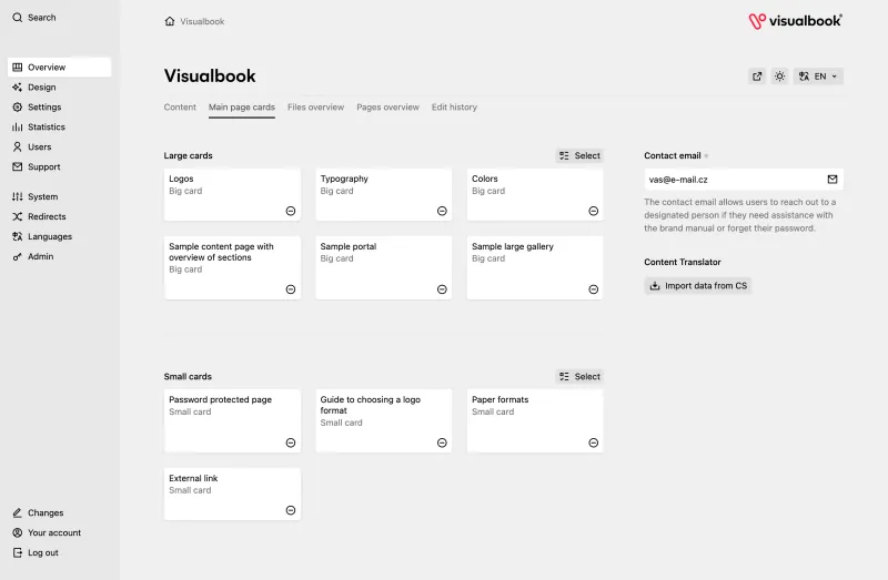Backend screenshot of demo.visualbook.pro