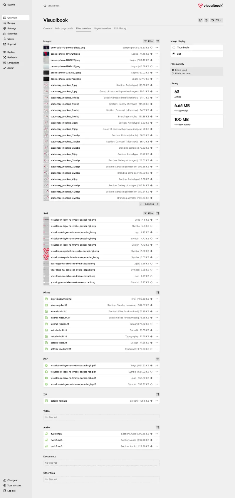 Backend screenshot of demo.visualbook.pro