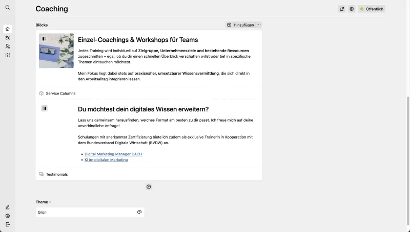 Backend screenshot of whatsonjaminds.de