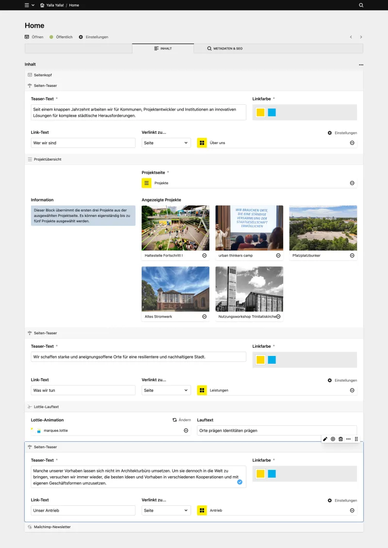 Backend screenshot of yallayalla.studio