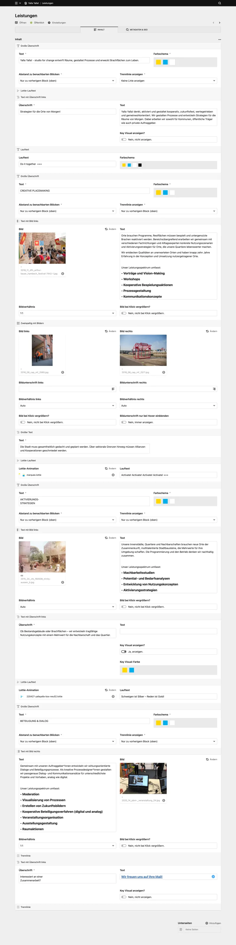 Backend screenshot of yallayalla.studio