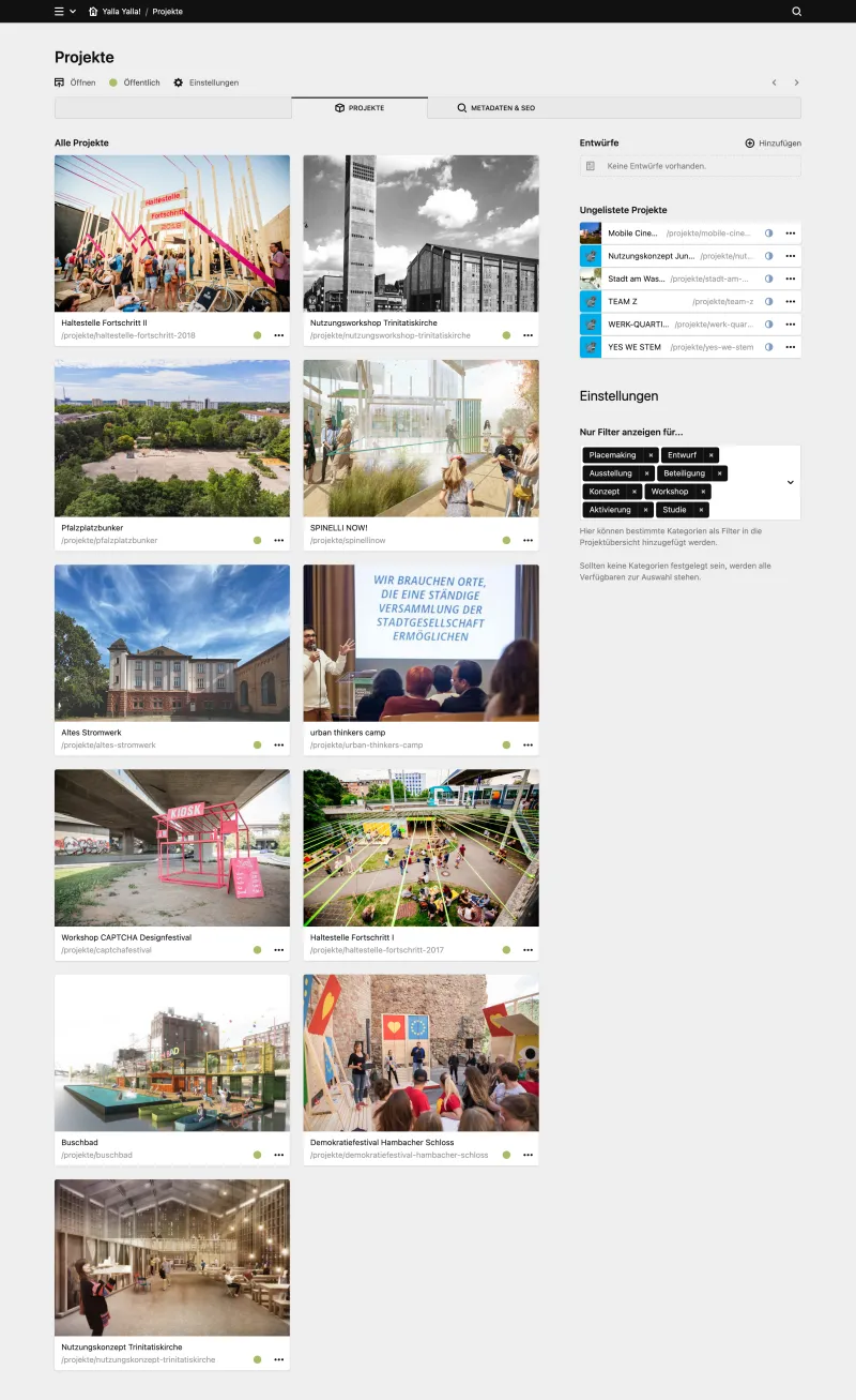 Backend screenshot of yallayalla.studio