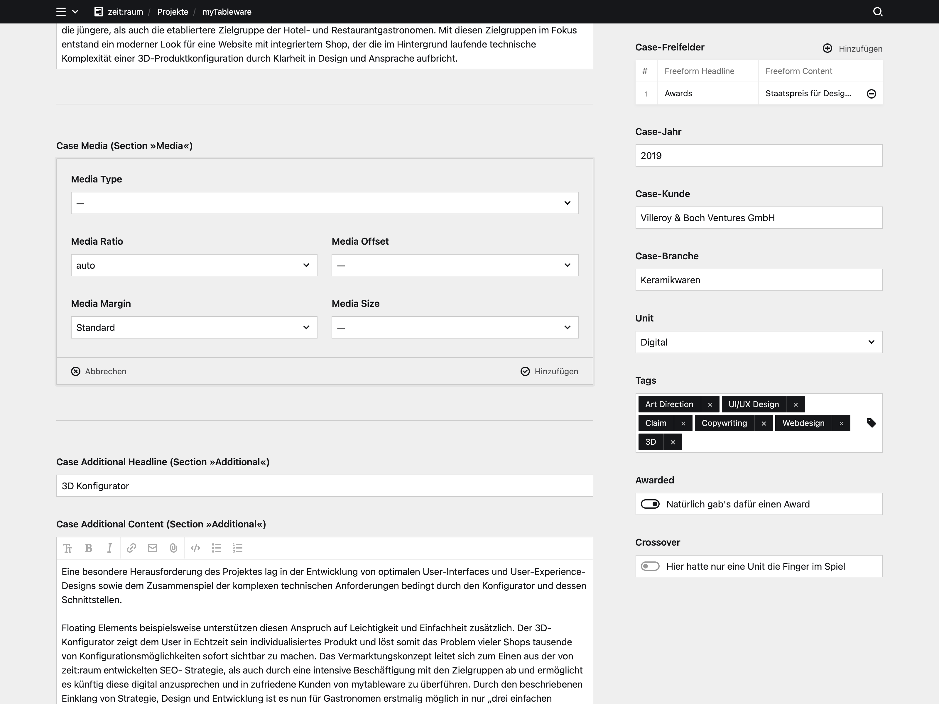 Backend screenshot of zeitraum.com