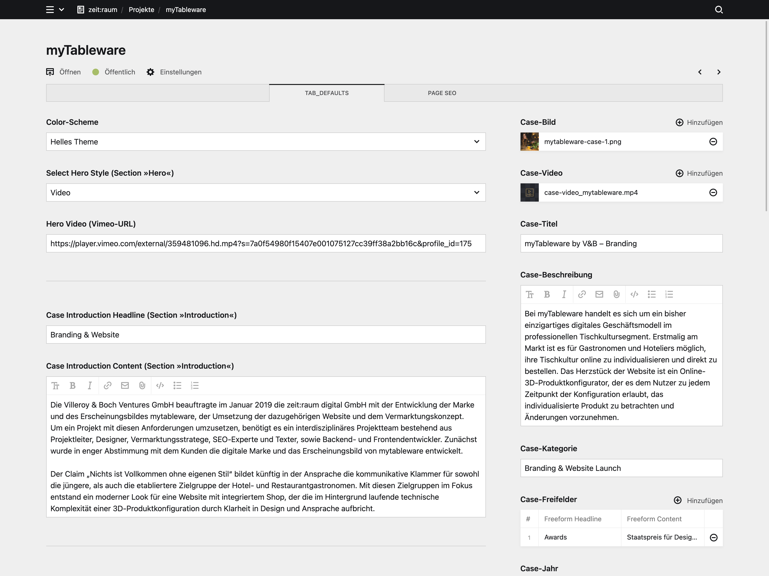 Backend screenshot of zeitraum.com