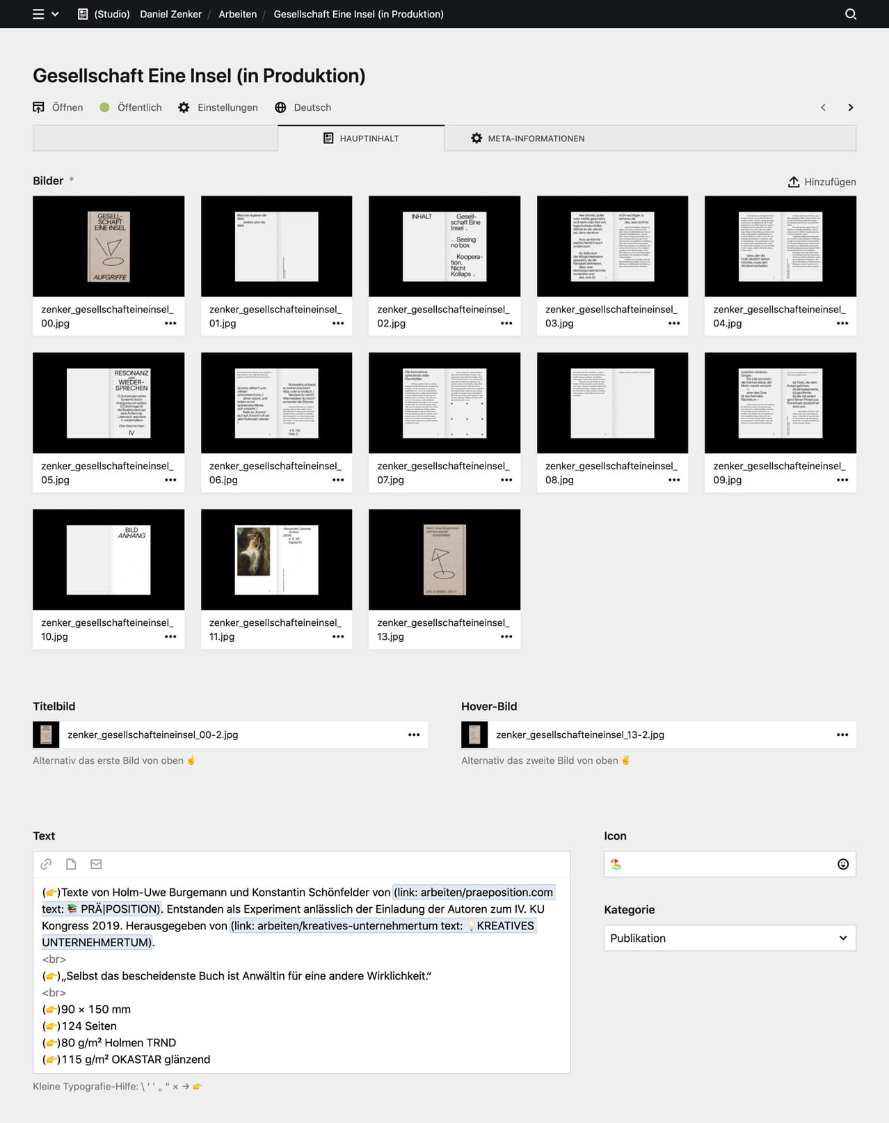 Backend screenshot of zenkerdaniel.de