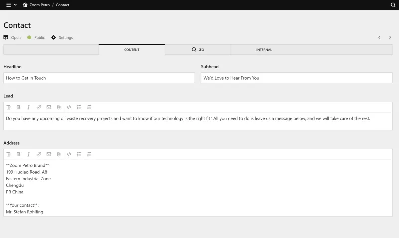 Backend screenshot of zp-tec.com