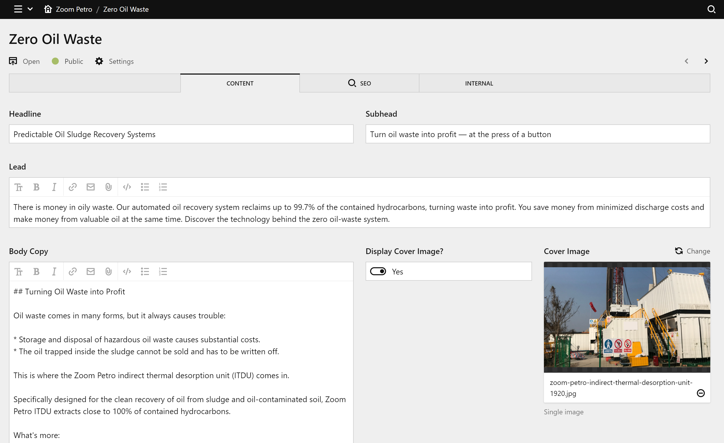 Backend screenshot of zp-tec.com