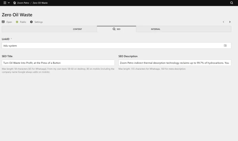 Backend screenshot of zp-tec.com