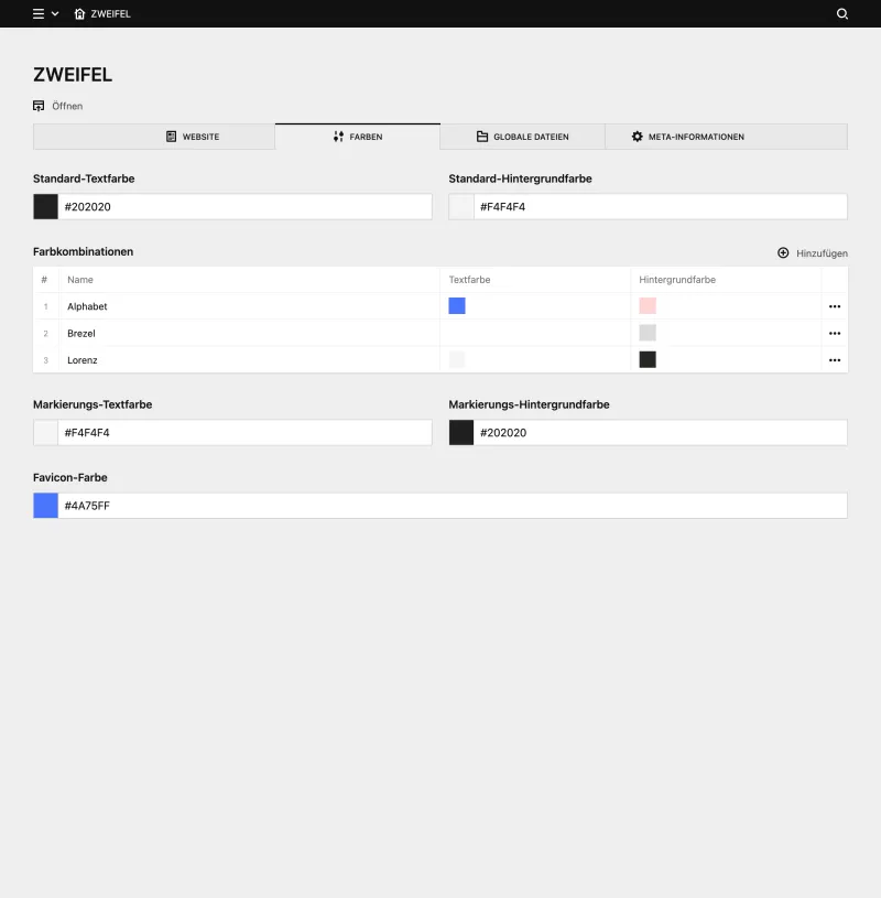 Backend screenshot of zweifel.jetzt