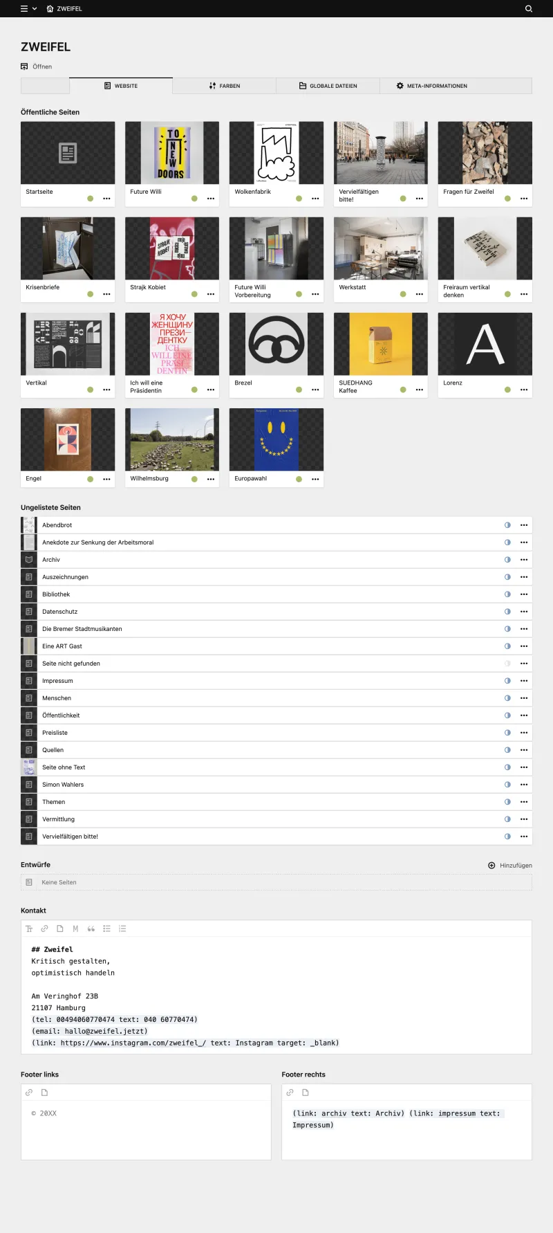 Backend screenshot of zweifel.jetzt