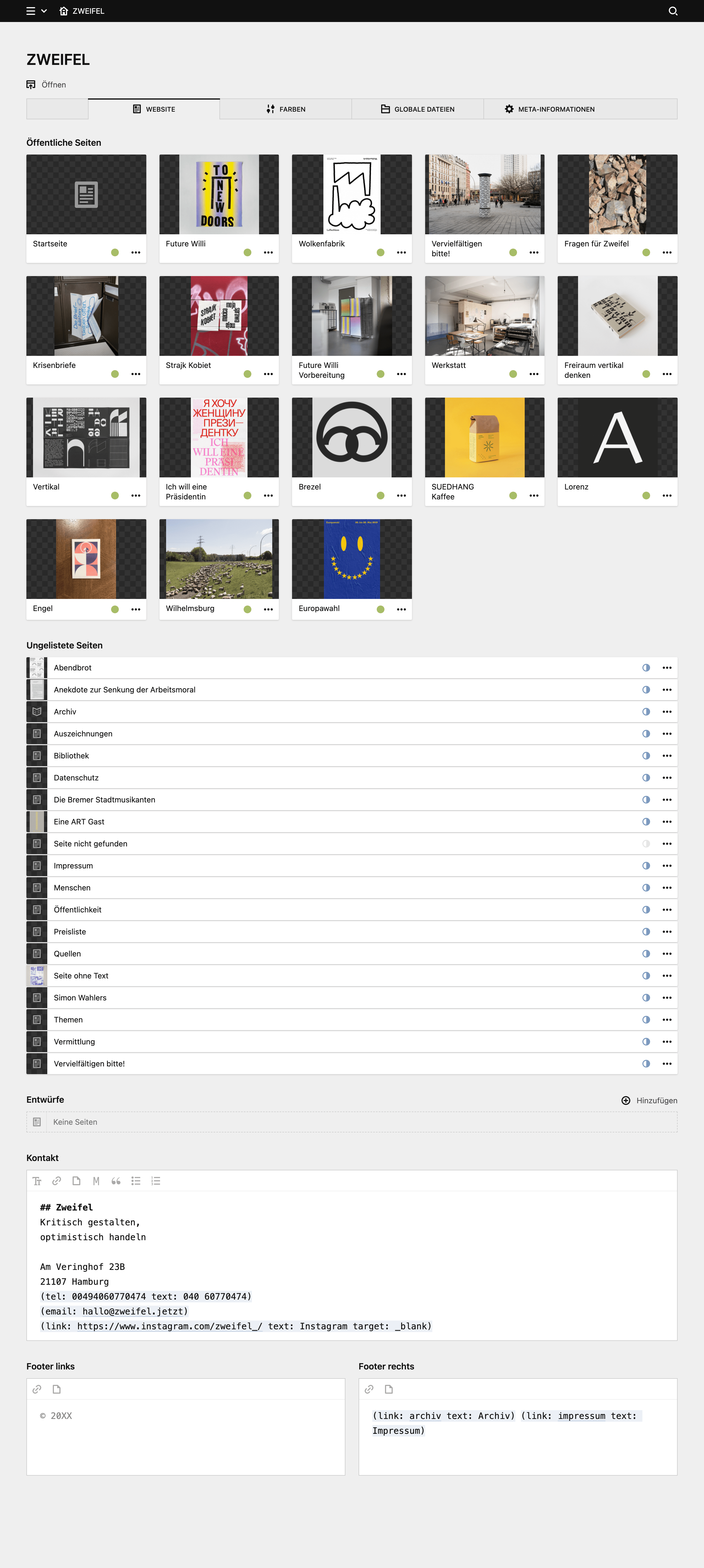 Backend screenshot of zweifel.jetzt